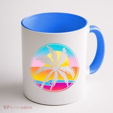 Retro Ocean Sun Palm Tree Emblem Coffee Mug back