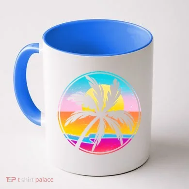 Retro Ocean Sun Palm Tree Emblem Coffee Mug