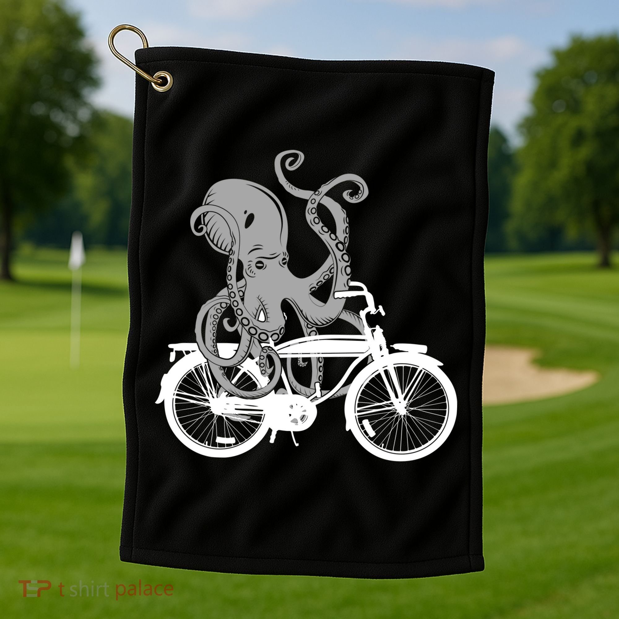 Retro Octopus Bike Golf Towel