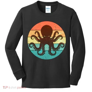 Retro Octopus Kraken Kids Long Sleeve Shirt