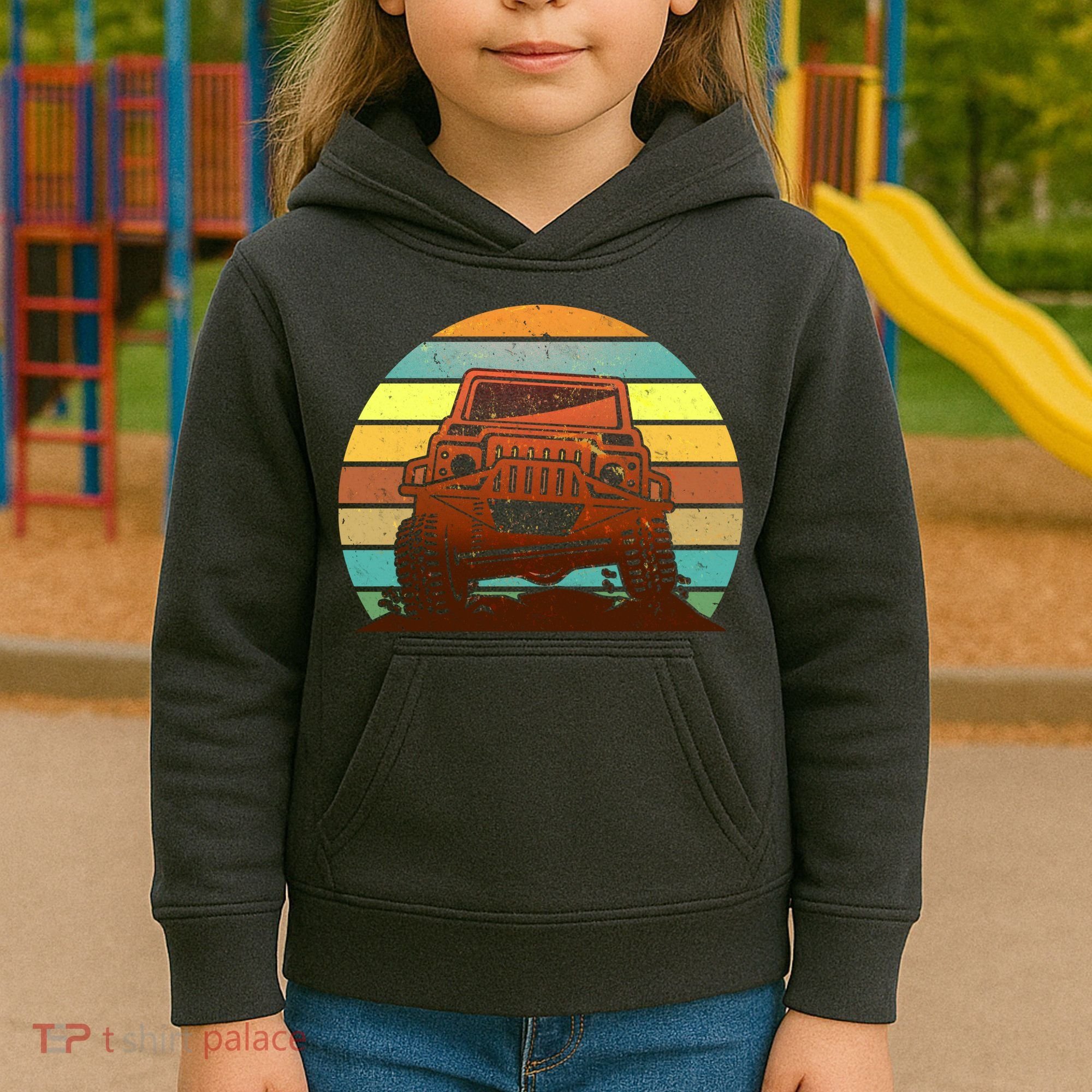 Retro Off Road Truck 4x4 Sunset Kids Hoodie