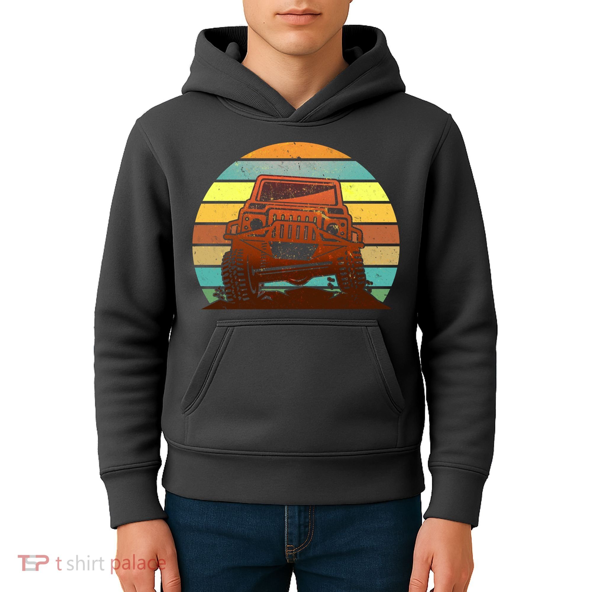 Retro Off Road Truck 4x4 Sunset Kids Hoodie