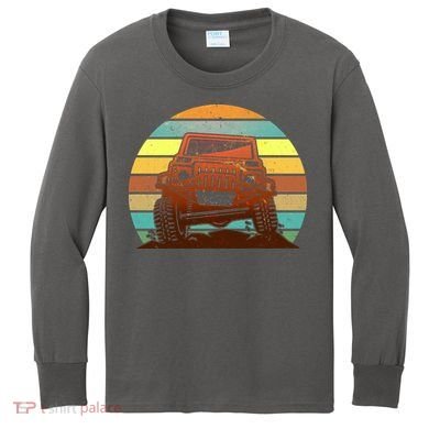 Retro Off Road Truck 4x4 Sunset Kids Long Sleeve Shirt