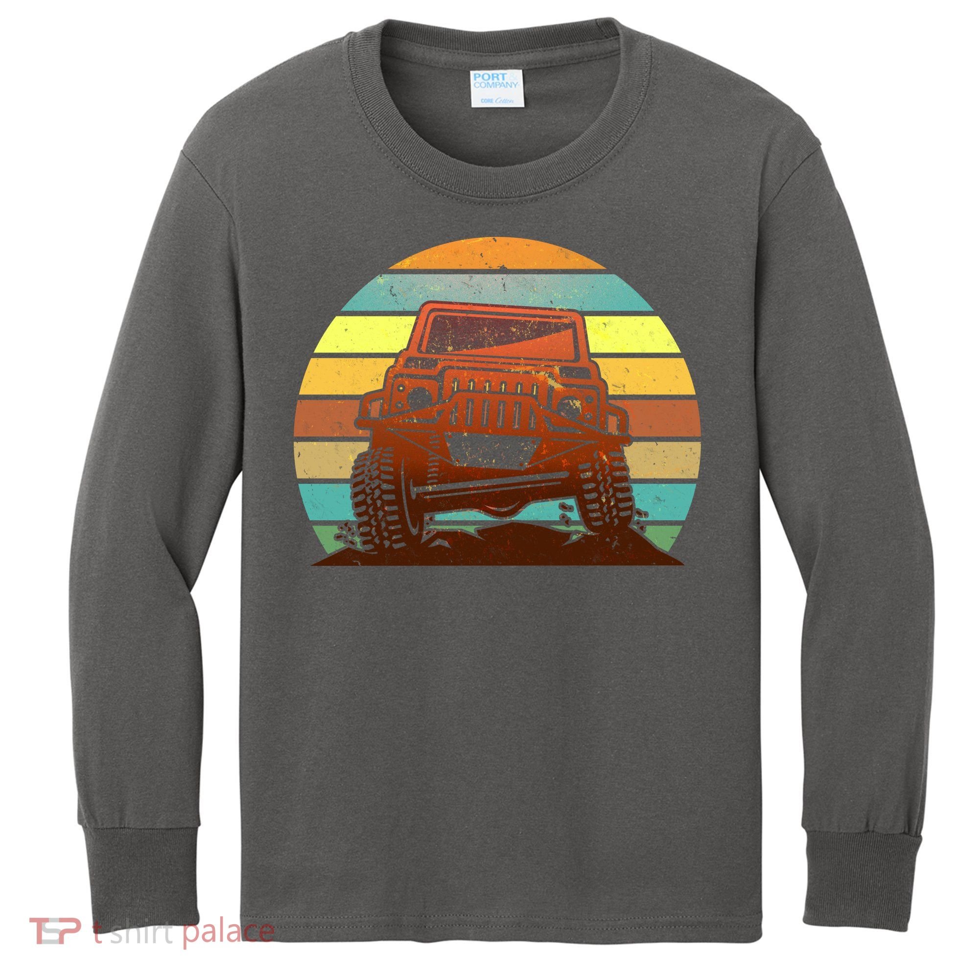 Retro Off Road Truck 4x4 Sunset Kids Long Sleeve Shirt