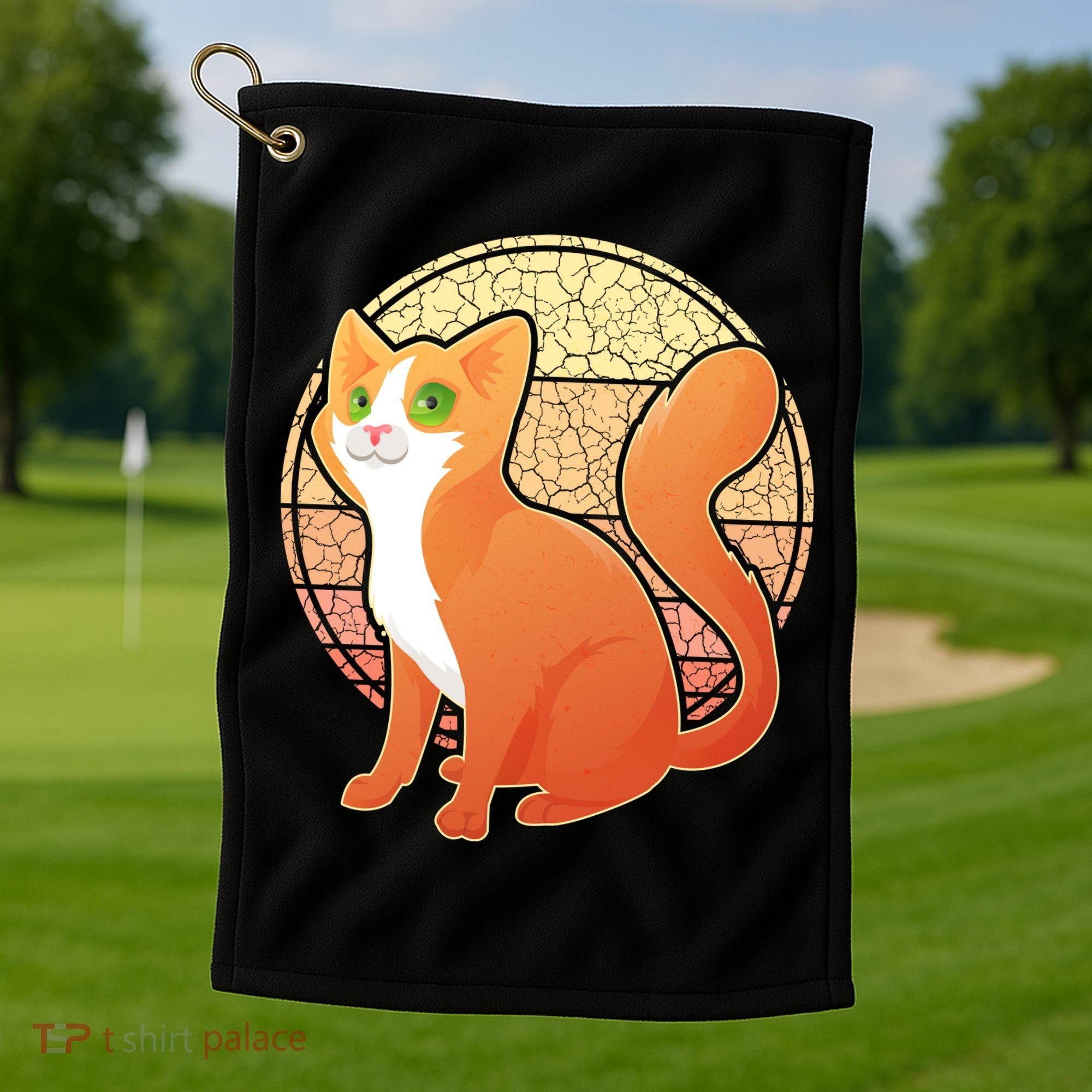 Retro Orange Cat Golf Towel