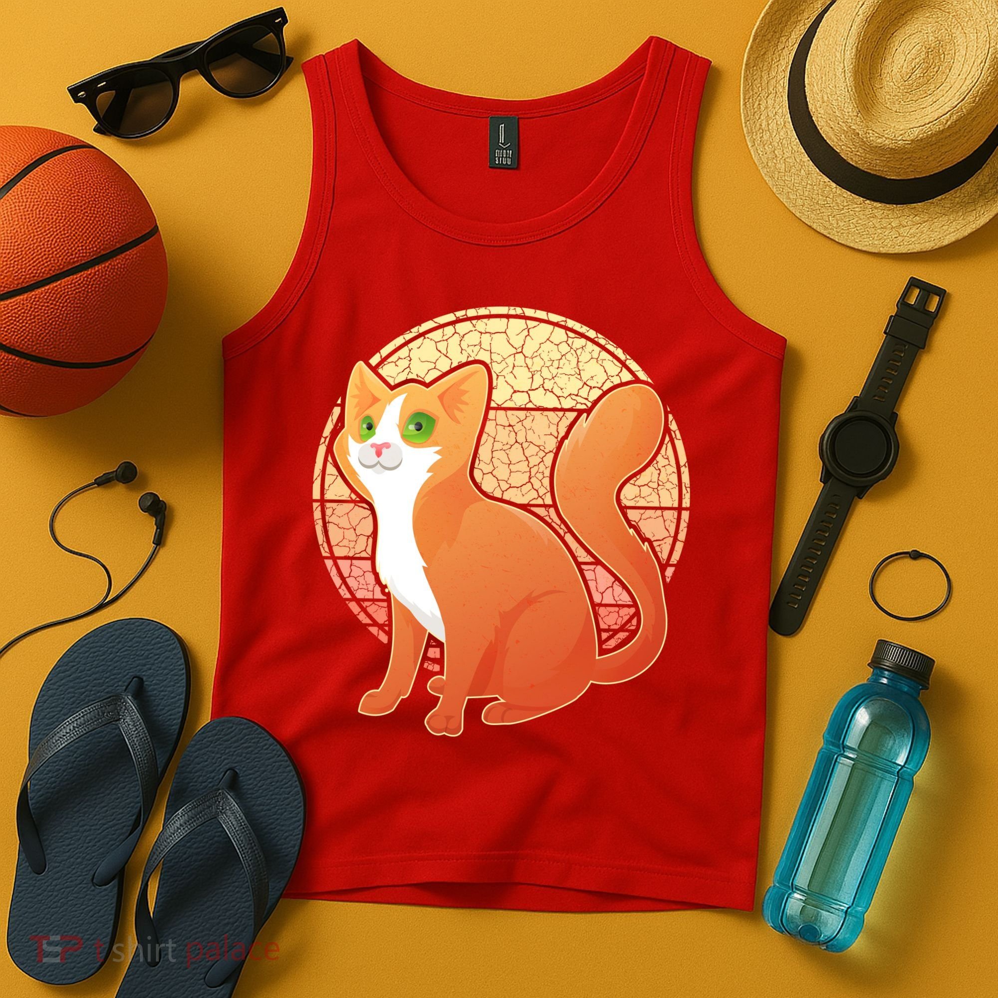 Retro Orange Cat Tank Top