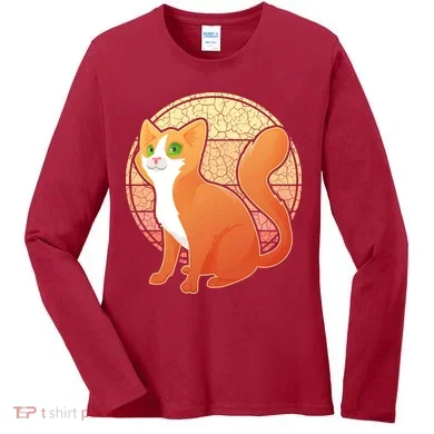 Retro Orange Cat Women's Long Sleeve Shirt