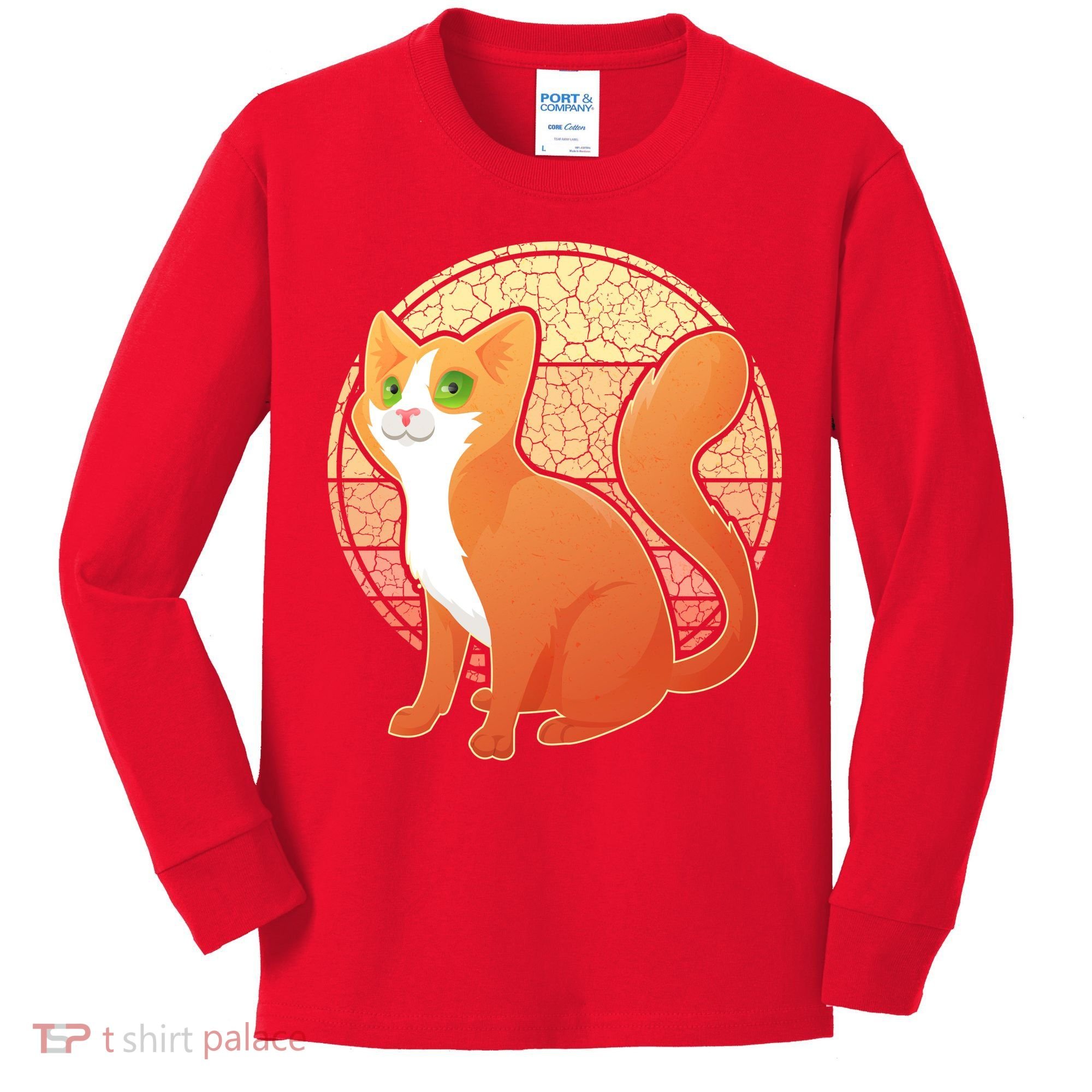 Retro Orange Cat Kids Long Sleeve Shirt