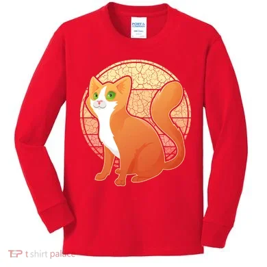 Retro Orange Cat Kids Long Sleeve Shirt