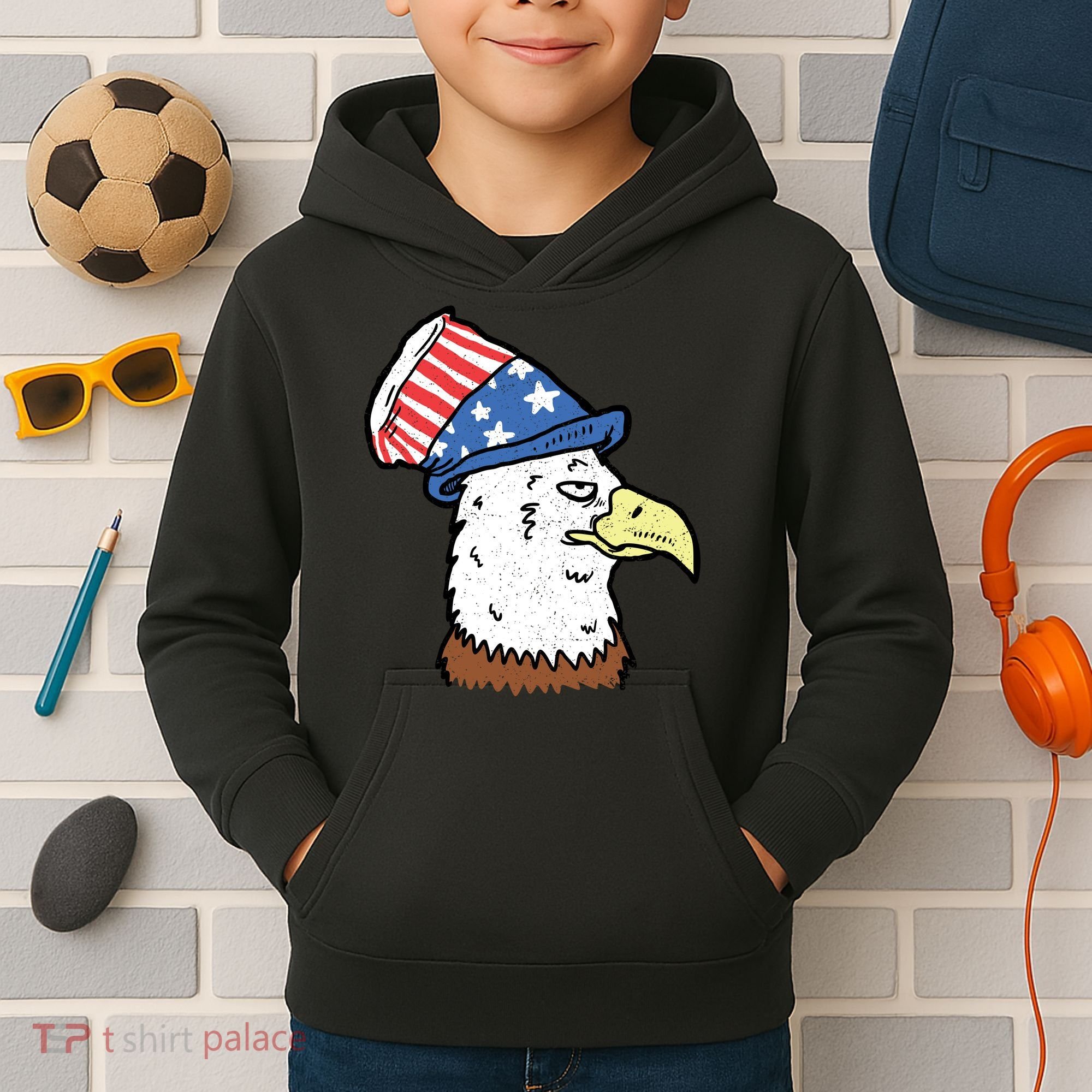 Retro Patriotic Bald Eagle  Kids Hoodie