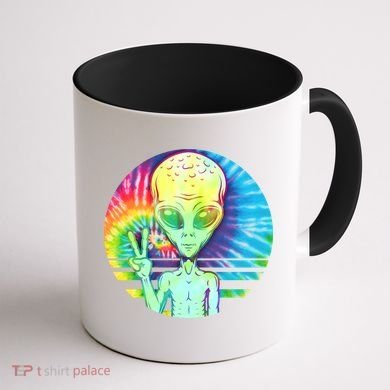 Retro Peace Alien Hippie Coffee Mug back