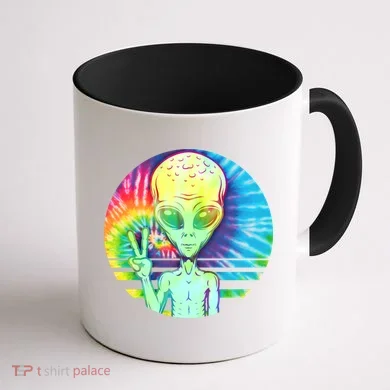 Retro Peace Alien Hippie Coffee Mug back