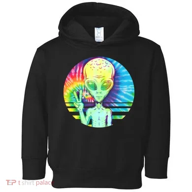 Retro Peace Alien Hippie Toddler Hoodie