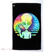 Retro Peace Alien Hippie Golf Towel thumb 0