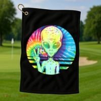 Retro Peace Alien Hippie Golf Towel thumb 1