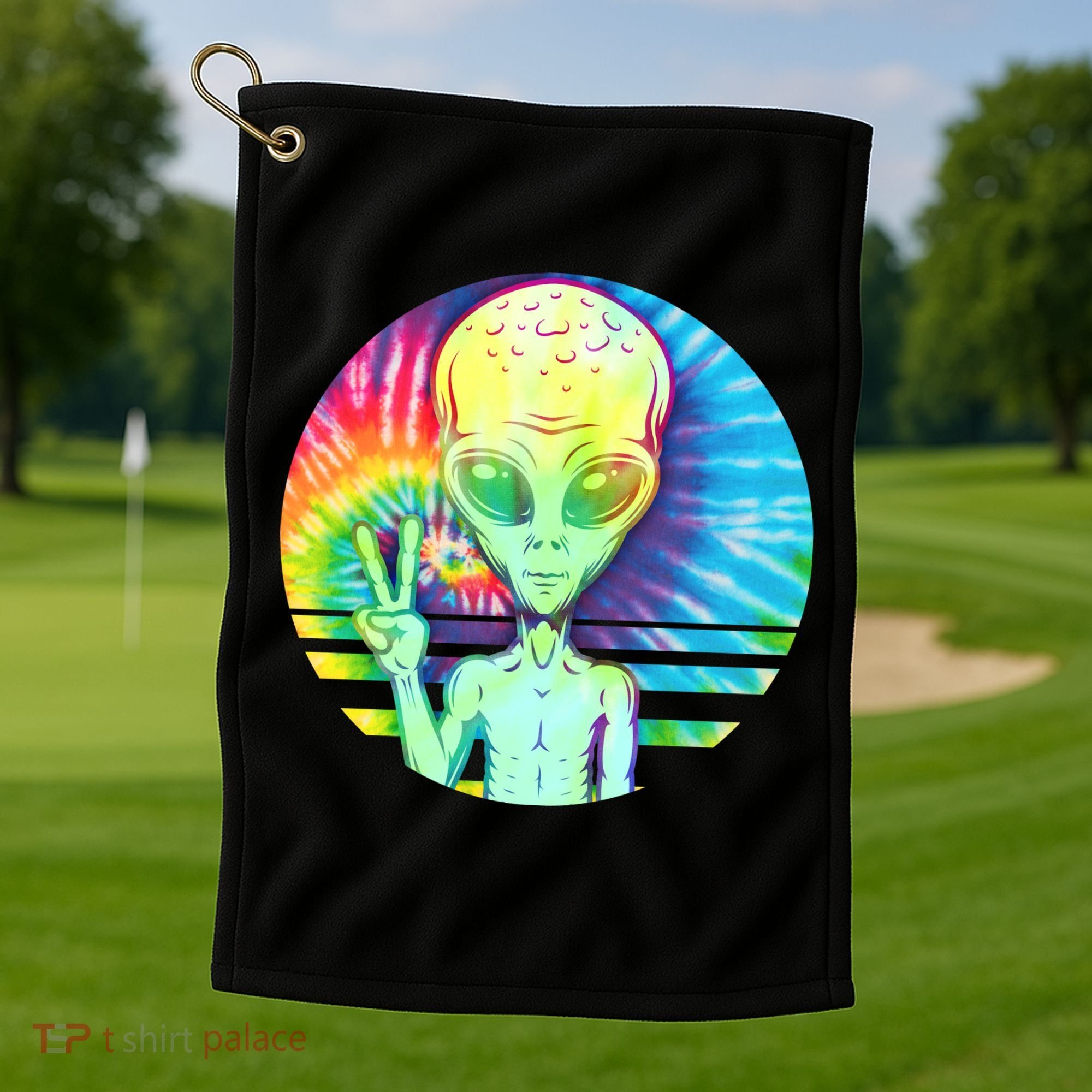 Retro Peace Alien Hippie Golf Towel