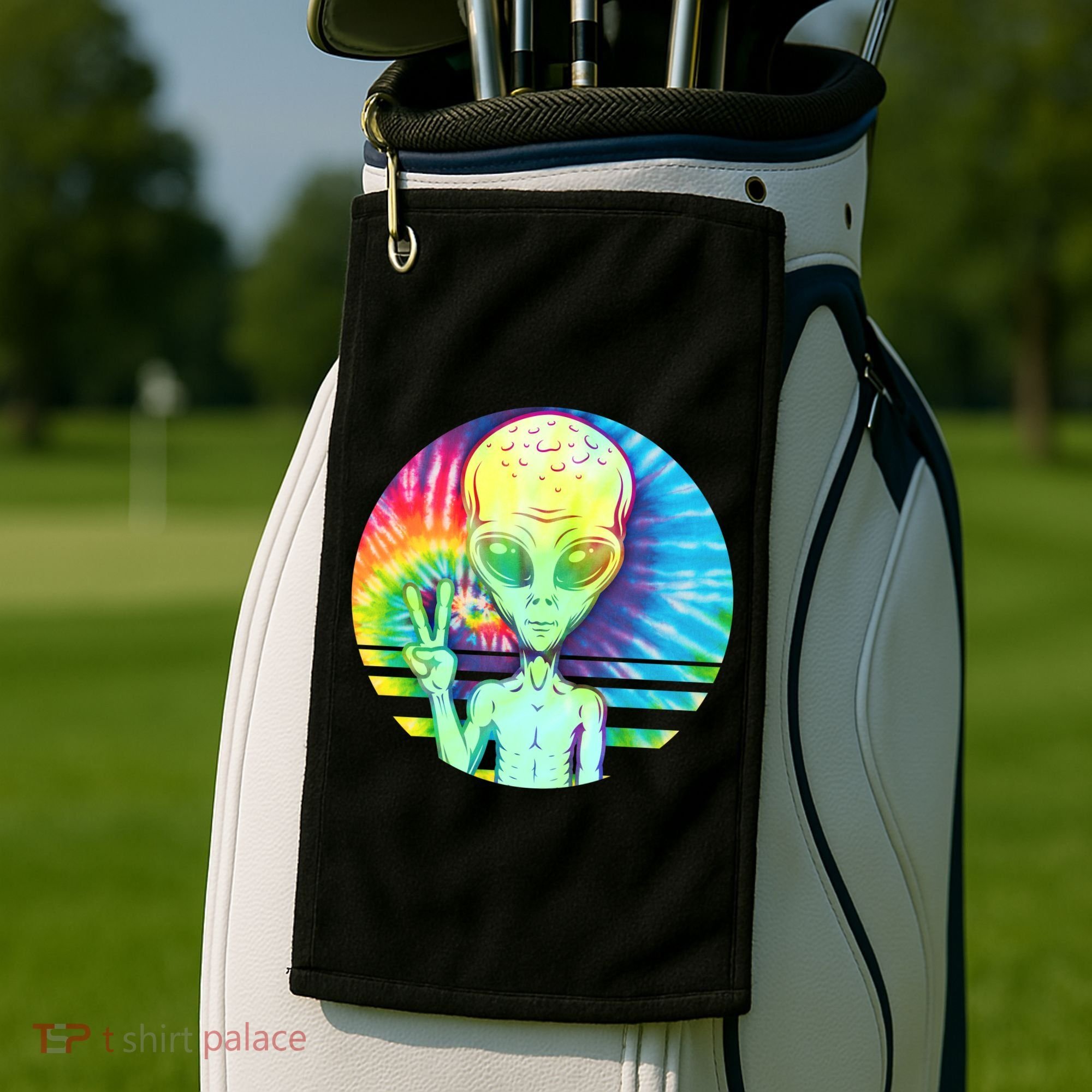 Retro Peace Alien Hippie Golf Towel