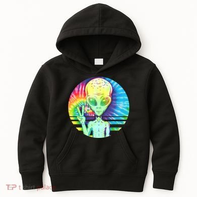 Retro Peace Alien Hippie Kids Hoodie
