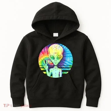 Retro Peace Alien Hippie Kids Hoodie