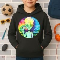 Retro Peace Alien Hippie Kids Hoodie thumb 2