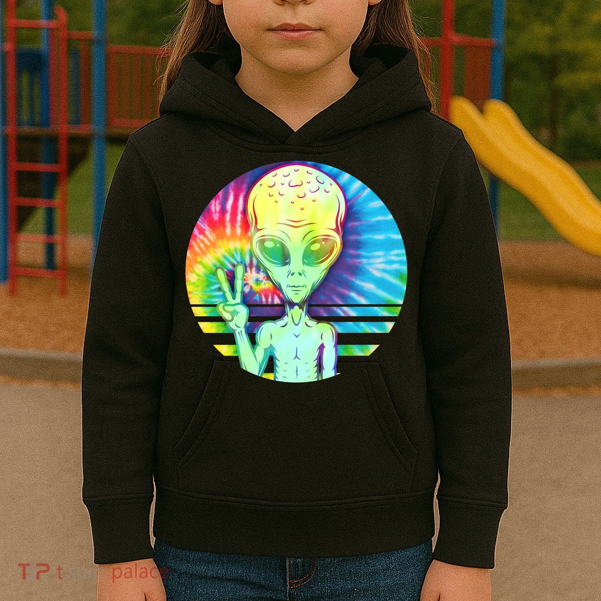 Retro Peace Alien Hippie Kids Hoodie