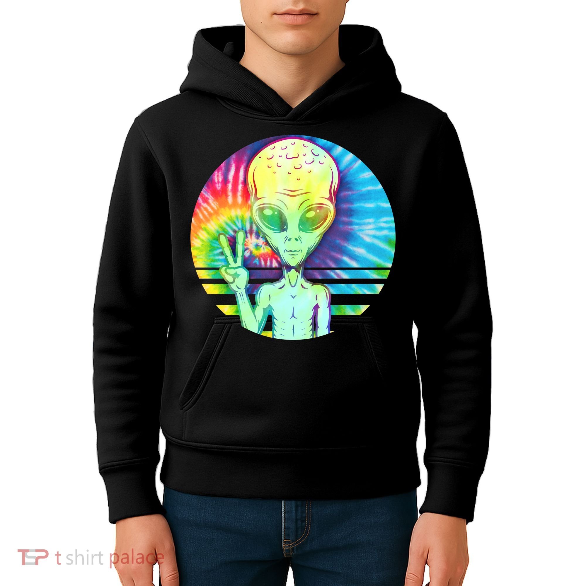 Retro Peace Alien Hippie Kids Hoodie