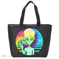 Retro Peace Alien Hippie Tote Bag thumb 0