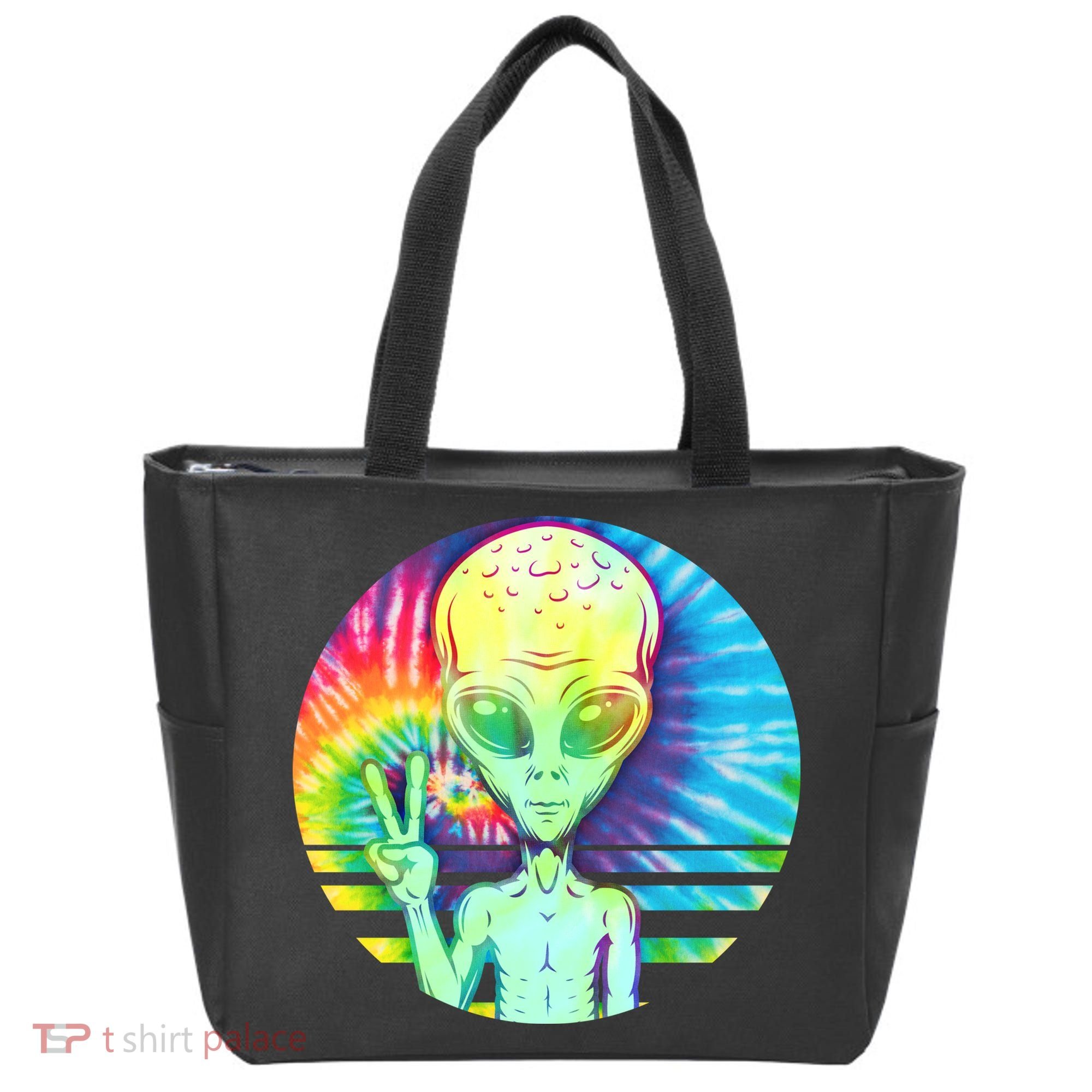 Retro Peace Alien Hippie Tote Bag
