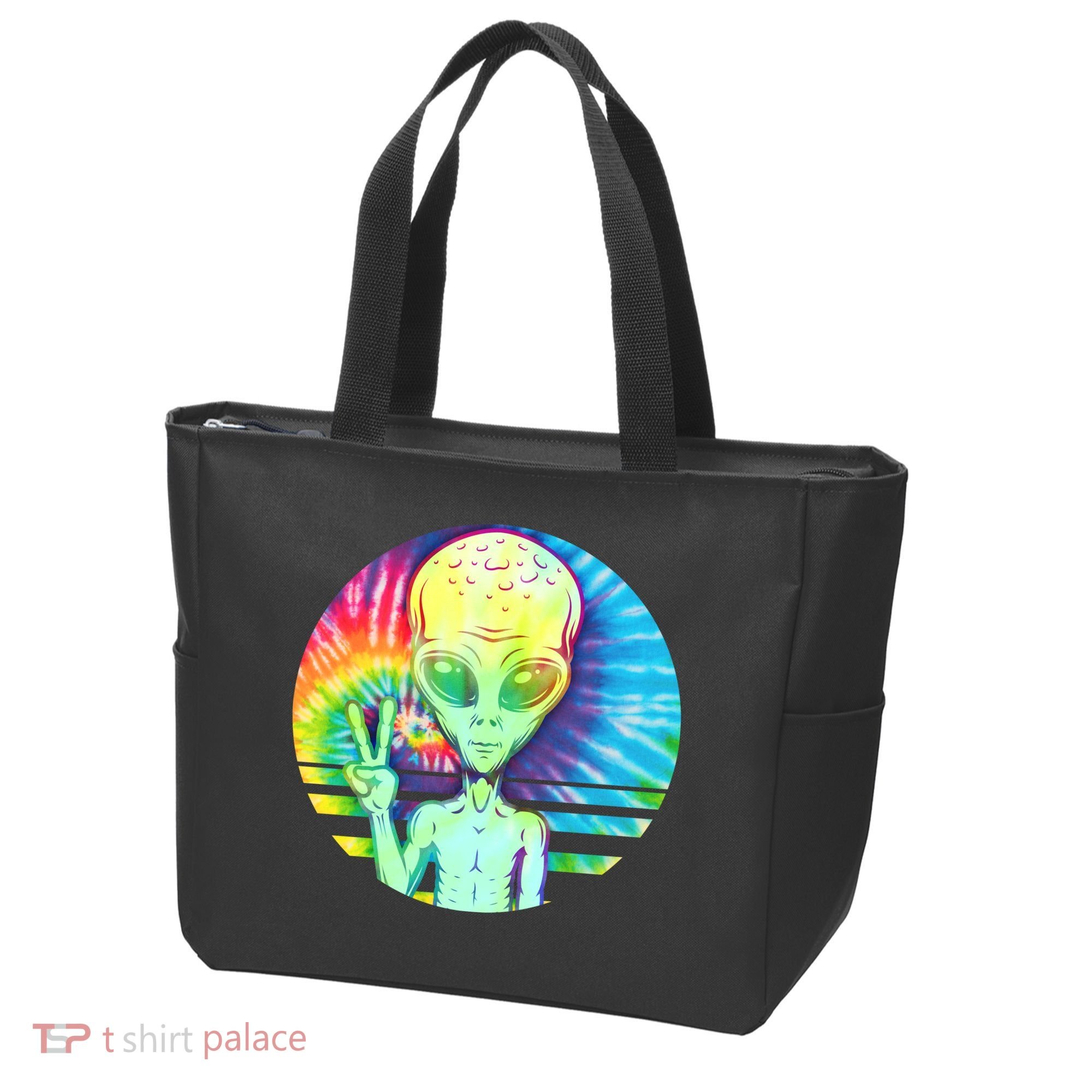 Retro Peace Alien Hippie Tote Bag