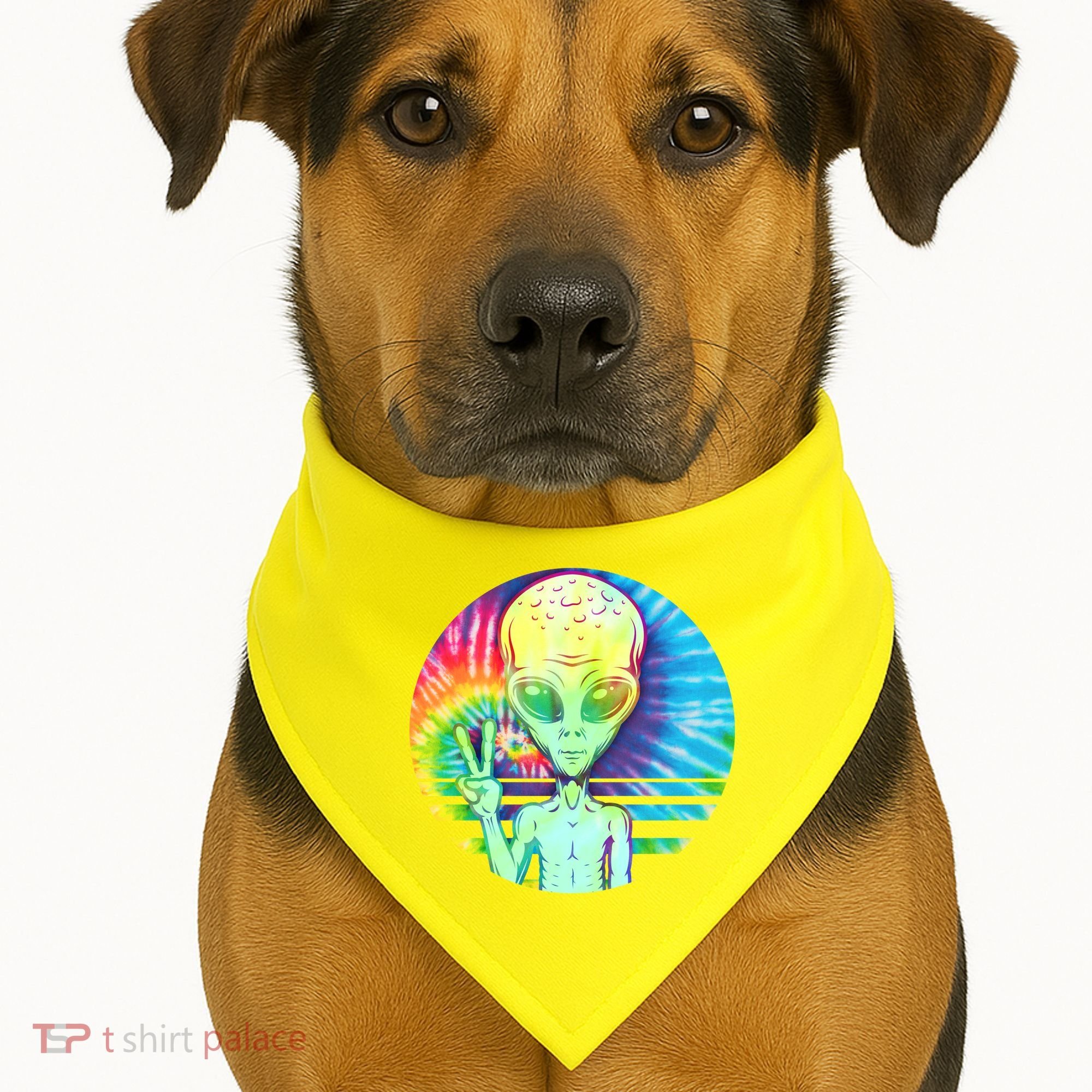 Retro Peace Alien Hippie USA-Made Doggie Bandana