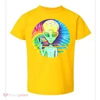 Retro Peace Alien Hippie Toddler T-Shirt thumb 0