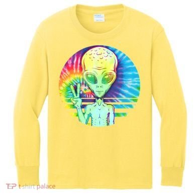 Retro Peace Alien Hippie Kids Long Sleeve Shirt