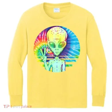 Retro Peace Alien Hippie Kids Long Sleeve Shirt