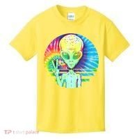 Retro Peace Alien Hippie Kids T-Shirt thumb 0