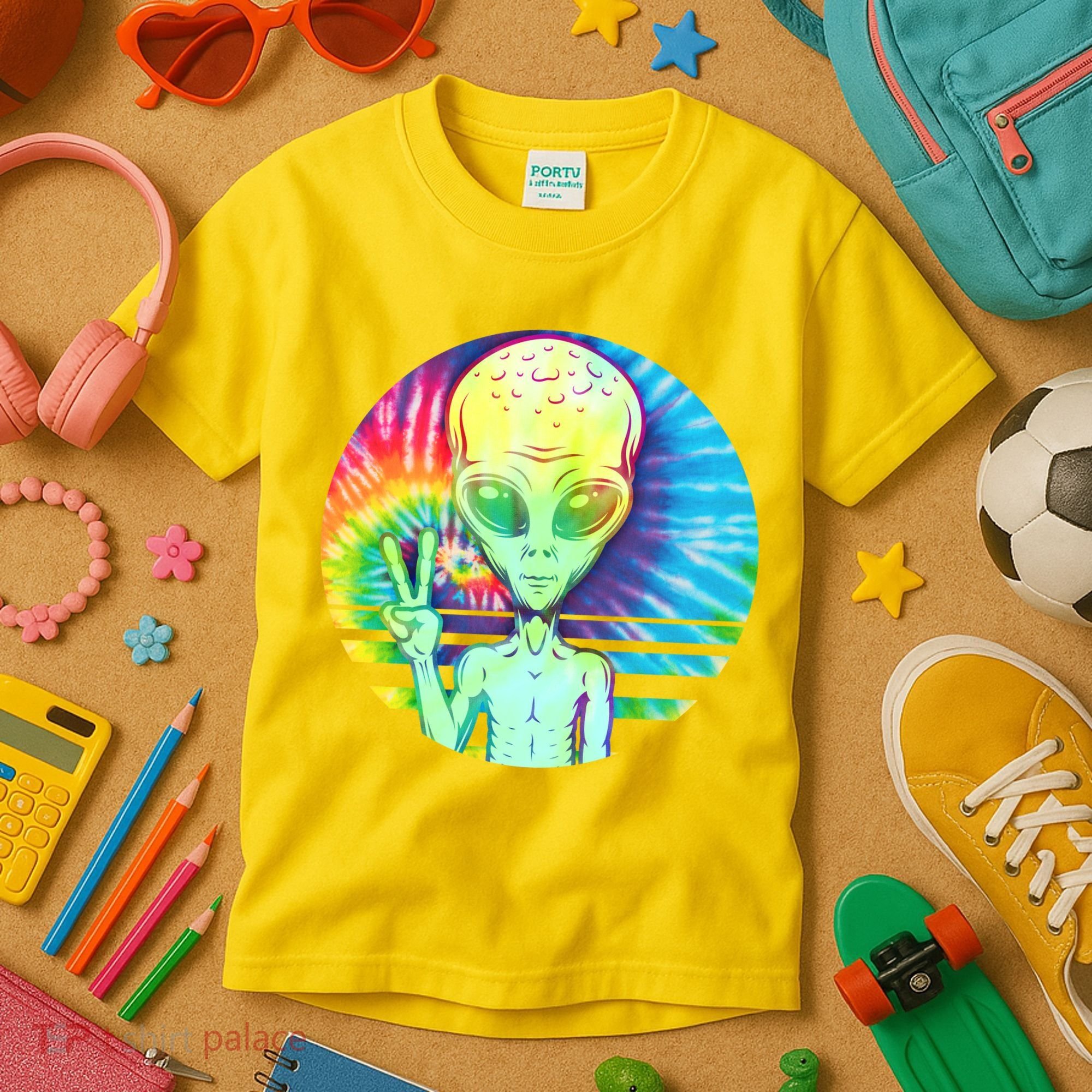 Retro Peace Alien Hippie Kids T-Shirt