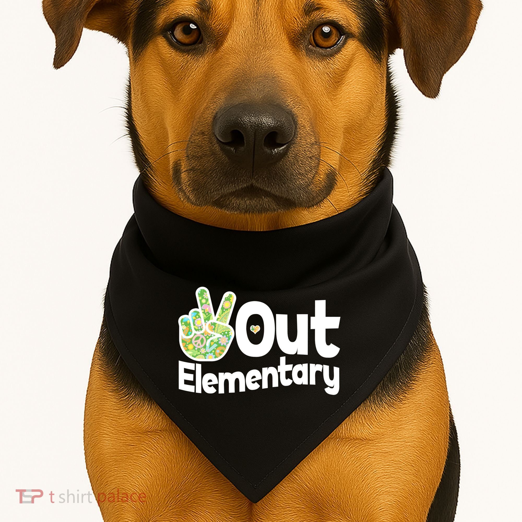 Retro Peace Out Elementary  USA-Made Doggie Bandana