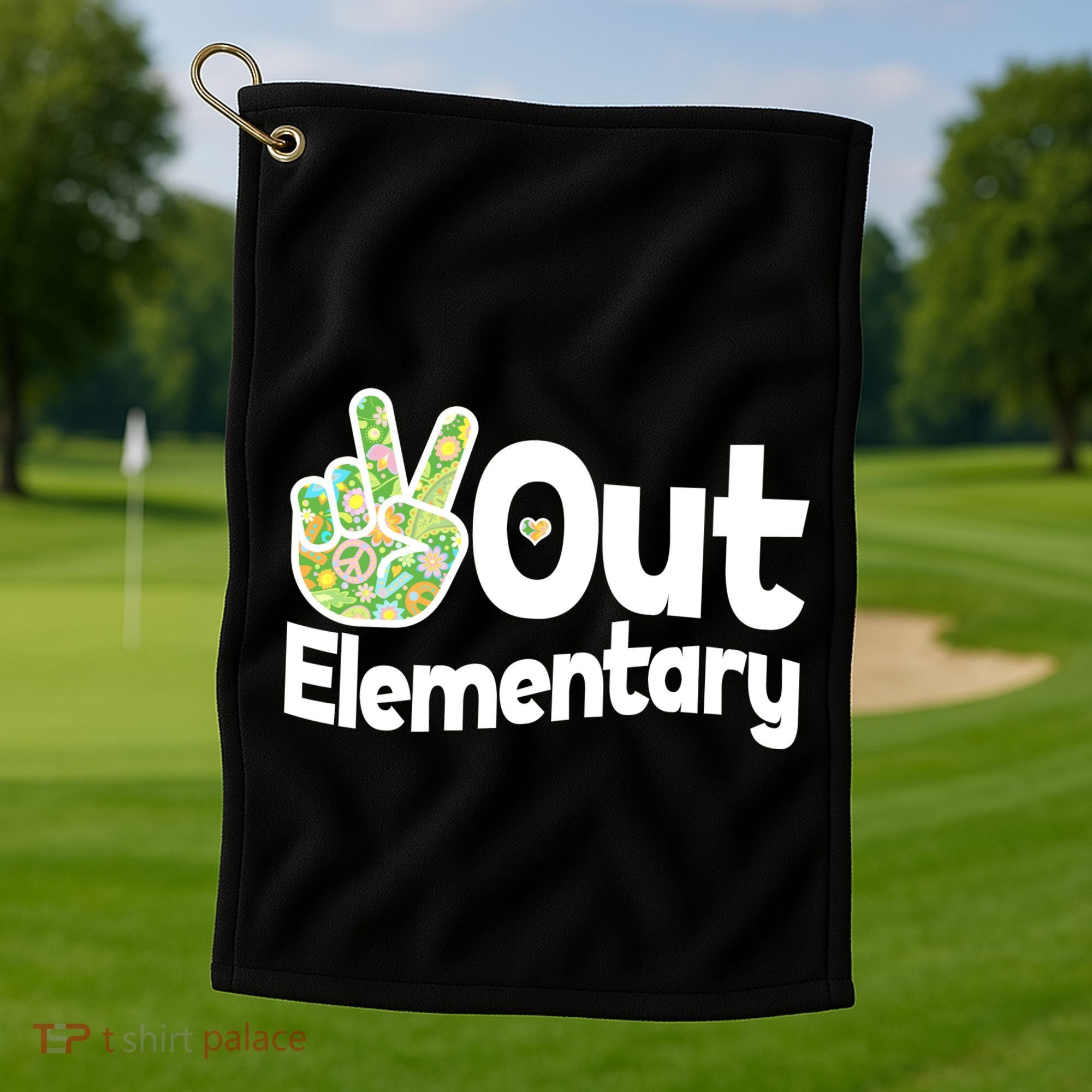 Retro Peace Out Elementary  Golf Towel