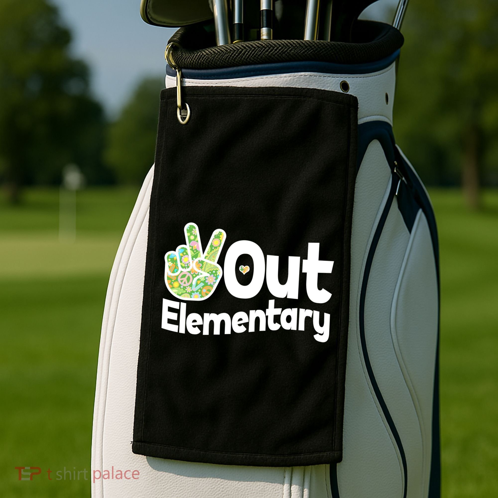 Retro Peace Out Elementary  Golf Towel