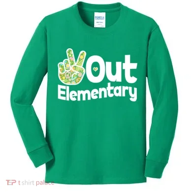 Retro Peace Out Elementary Kids Long Sleeve Shirt
