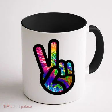 Retro Peace Sign Hand Coffee Mug back