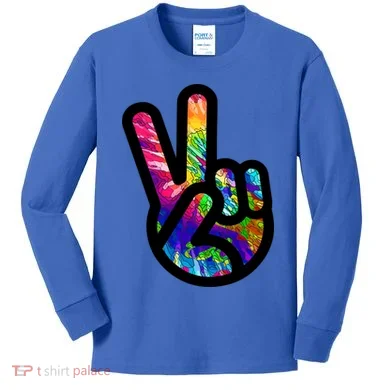 Retro Peace Sign Hand Kids Long Sleeve Shirt