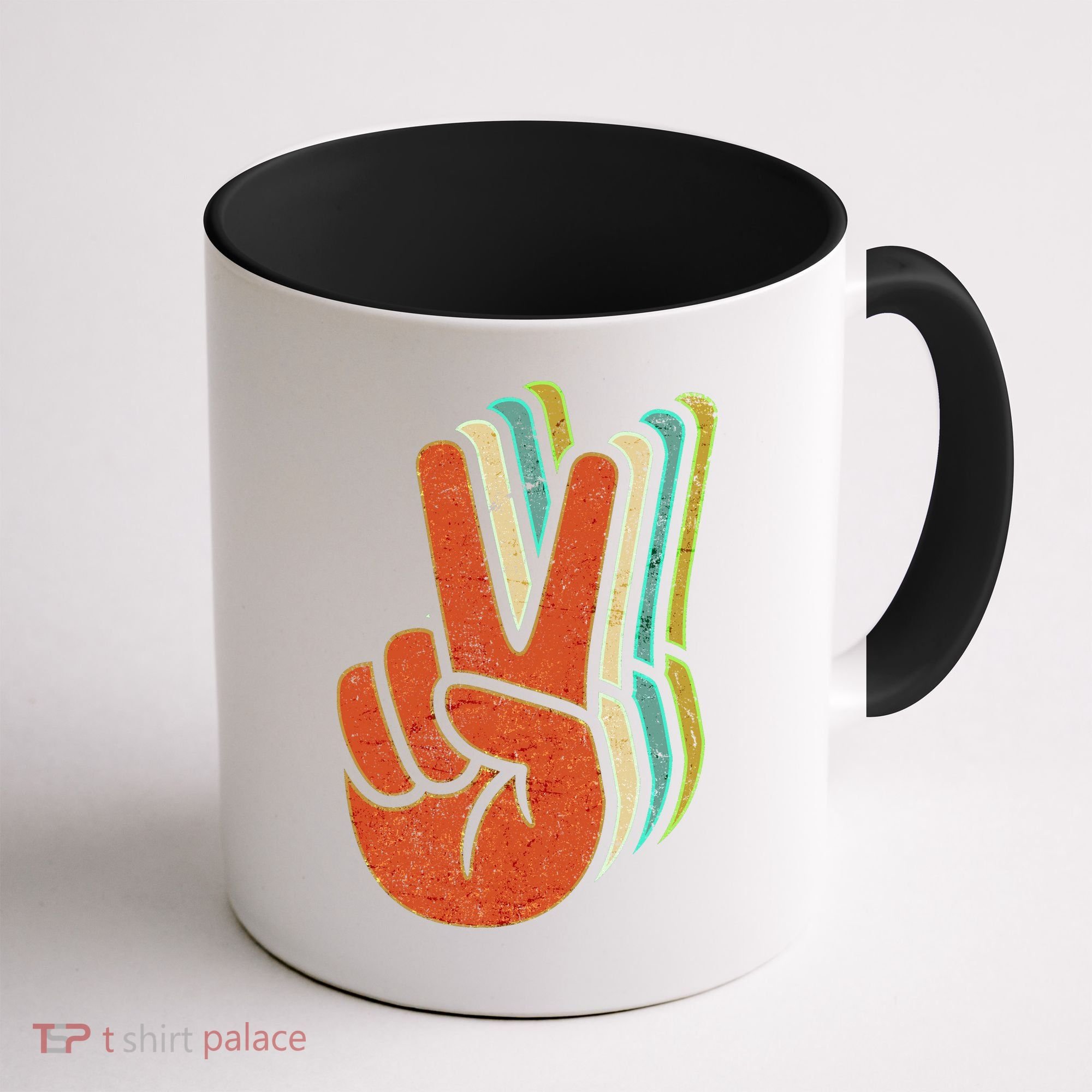 Retro Peace Symbol Hand Coffee Mug
