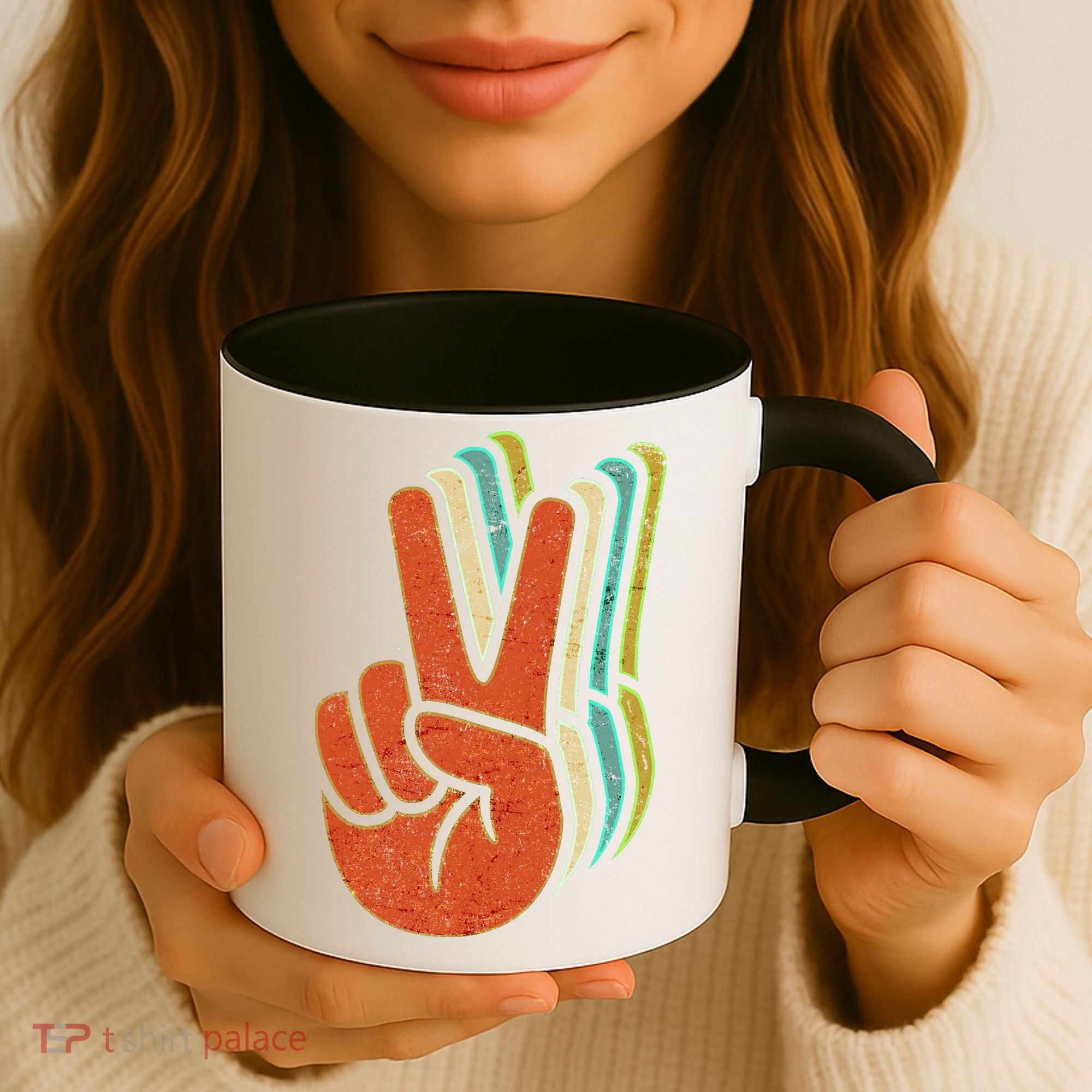 Retro Peace Symbol Hand Coffee Mug