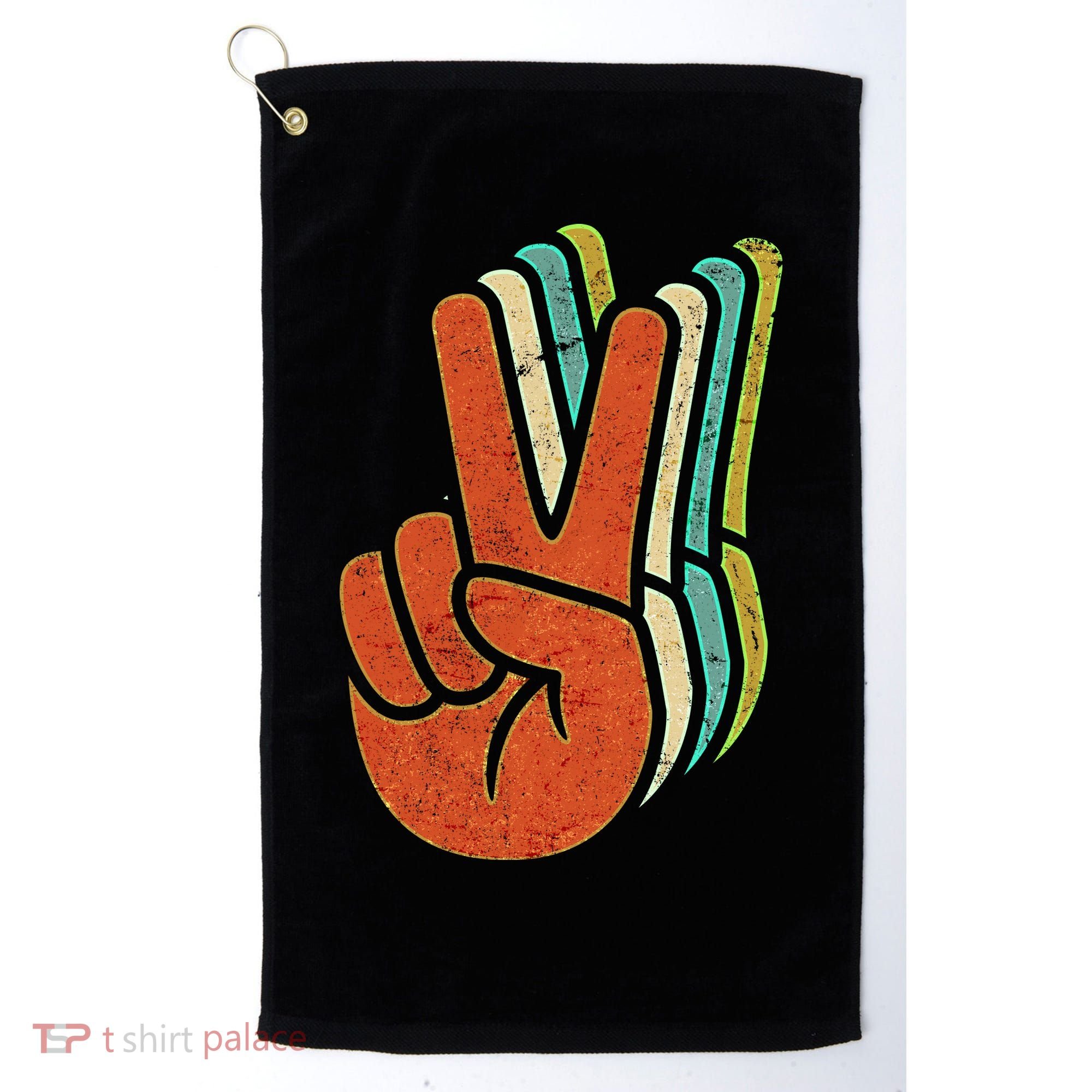 Retro Peace Symbol Hand Golf Towel