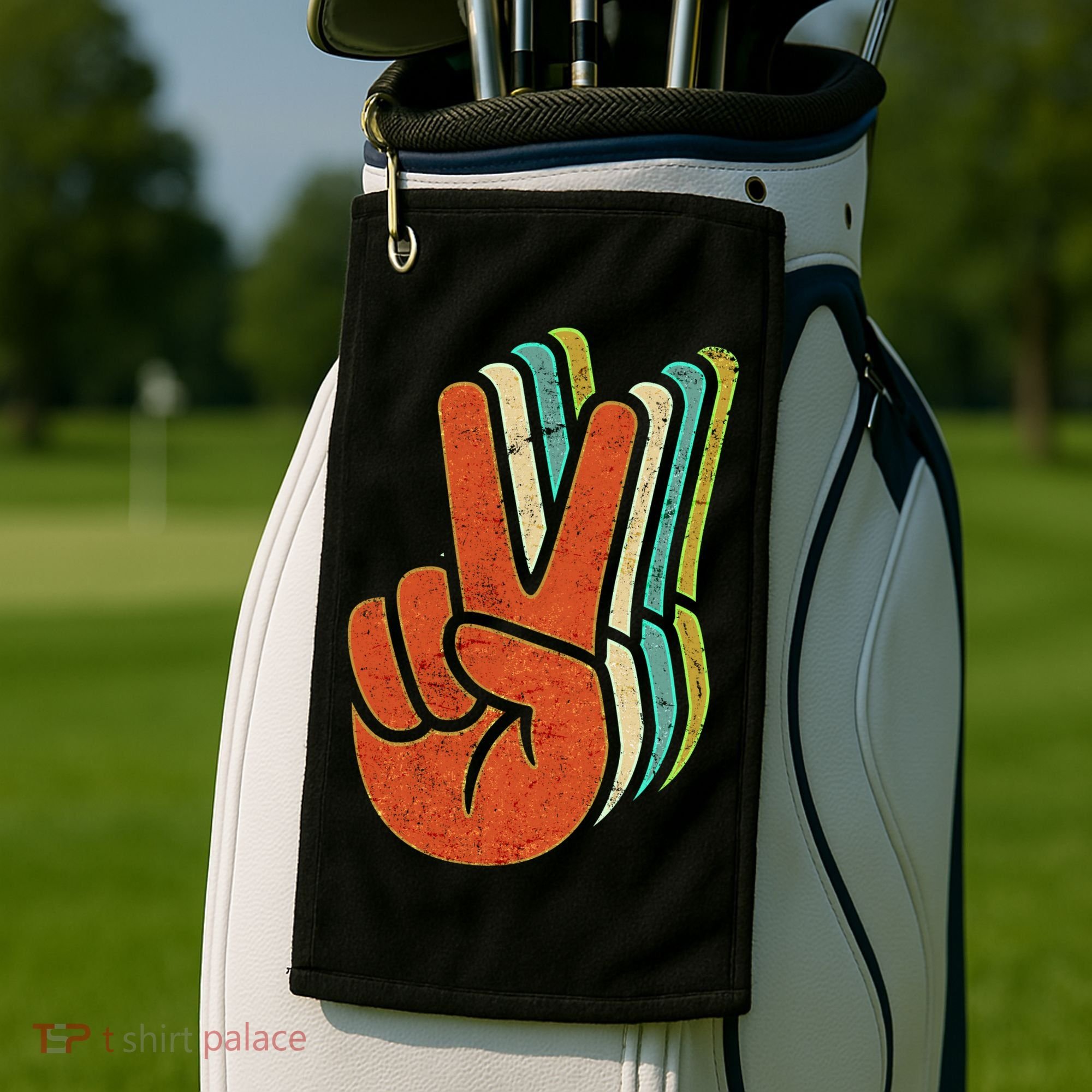 Retro Peace Symbol Hand Golf Towel