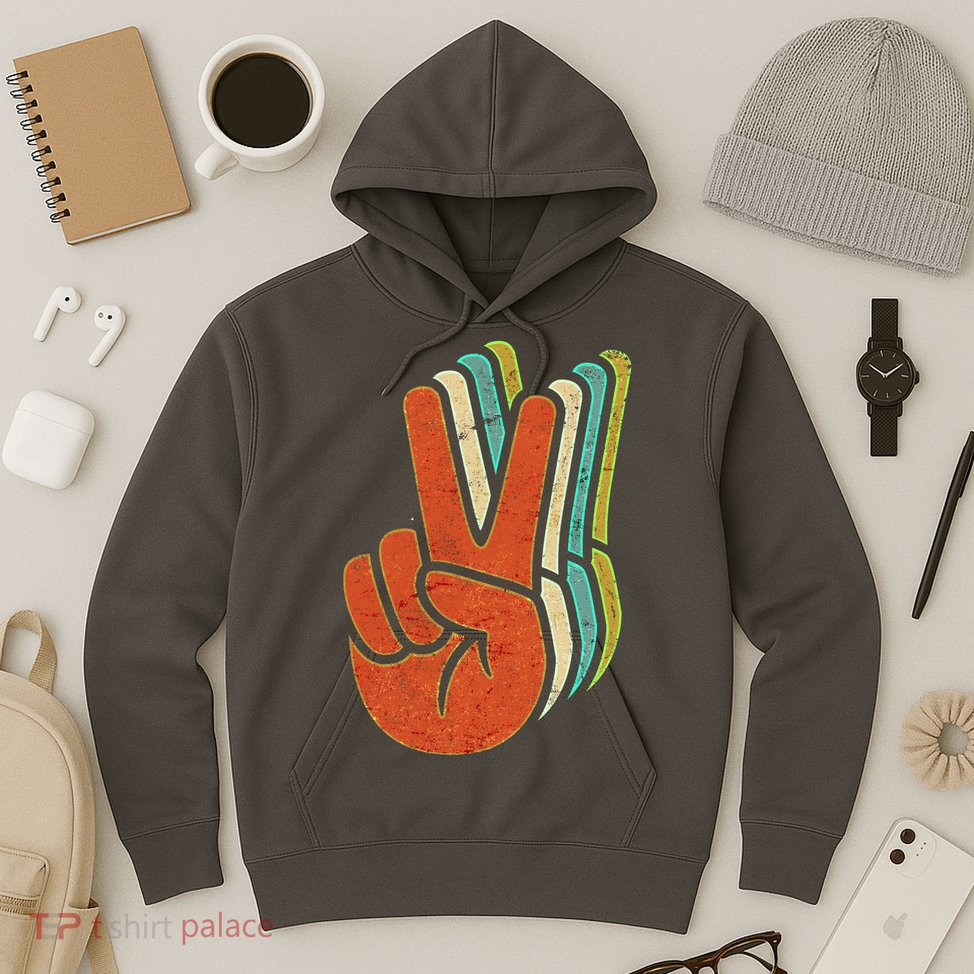 Retro Peace Symbol Hand Hoodie