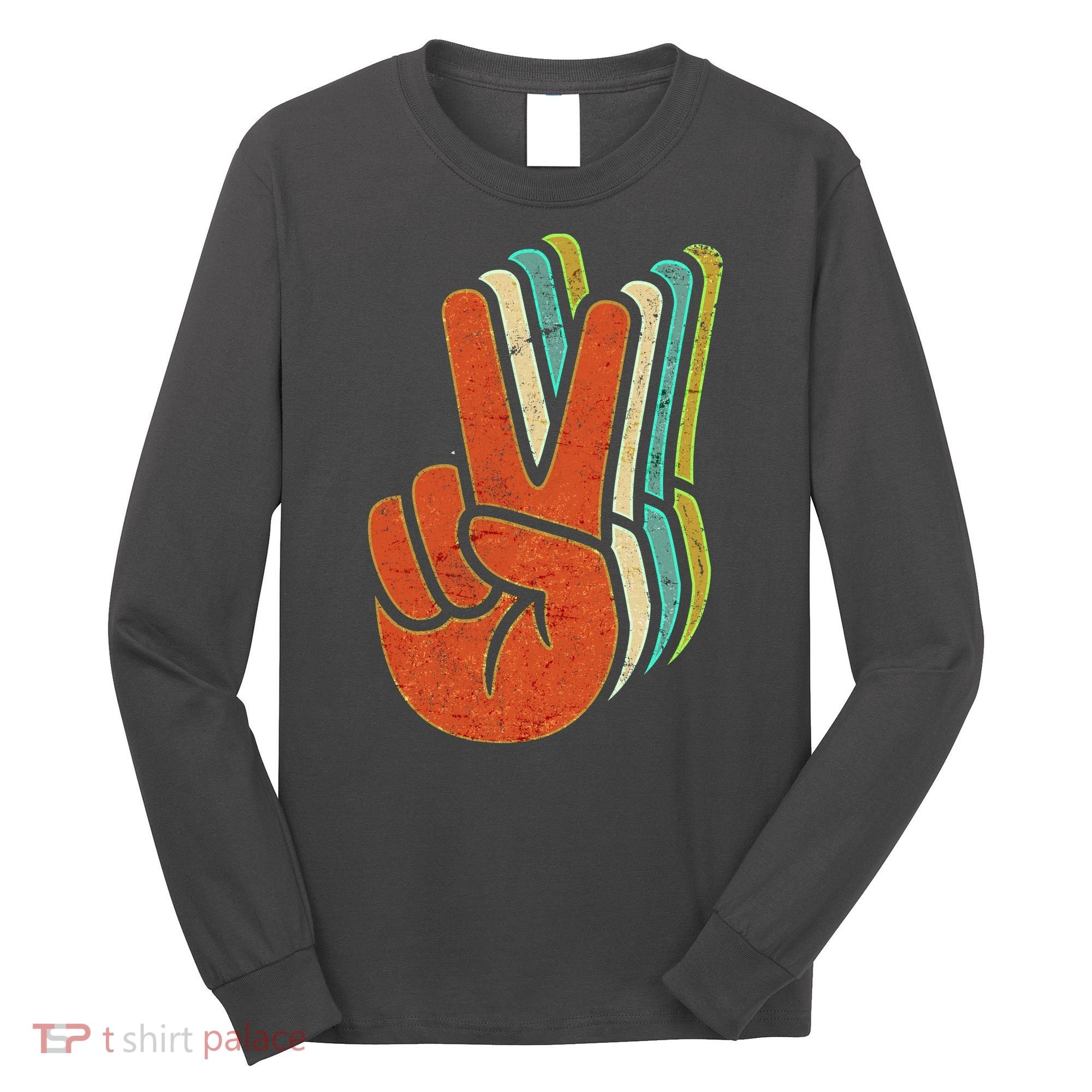 Retro Peace Symbol Hand Long Sleeve Shirt
