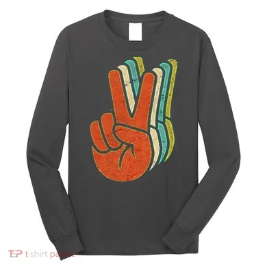 Retro Peace Symbol Hand Long Sleeve Shirt