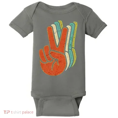 Retro Peace Symbol Hand Baby Bodysuit