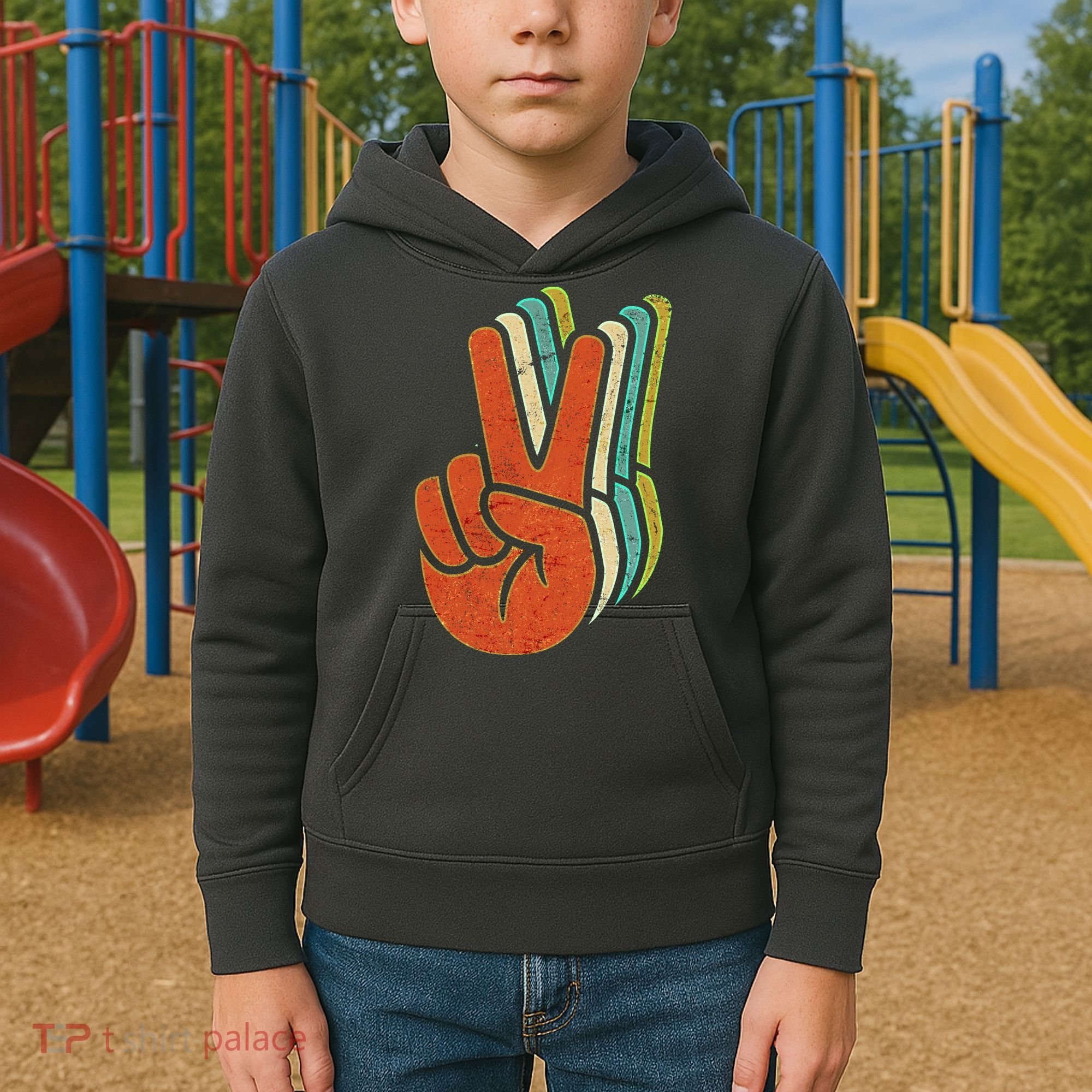 Retro Peace Symbol Hand Kids Hoodie